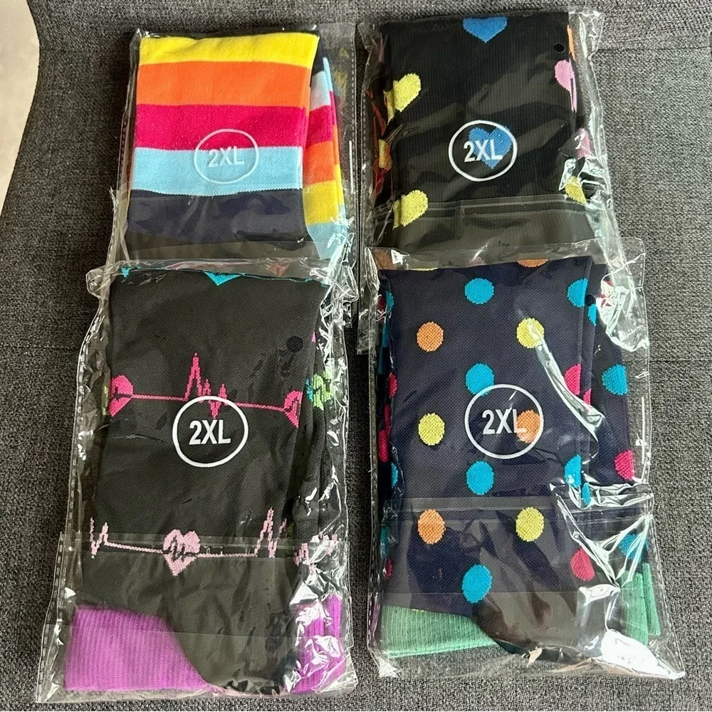 PLUS Size, Fun, Abstract Compression Socks, Colorful, Neon, Travel (1 Pair)